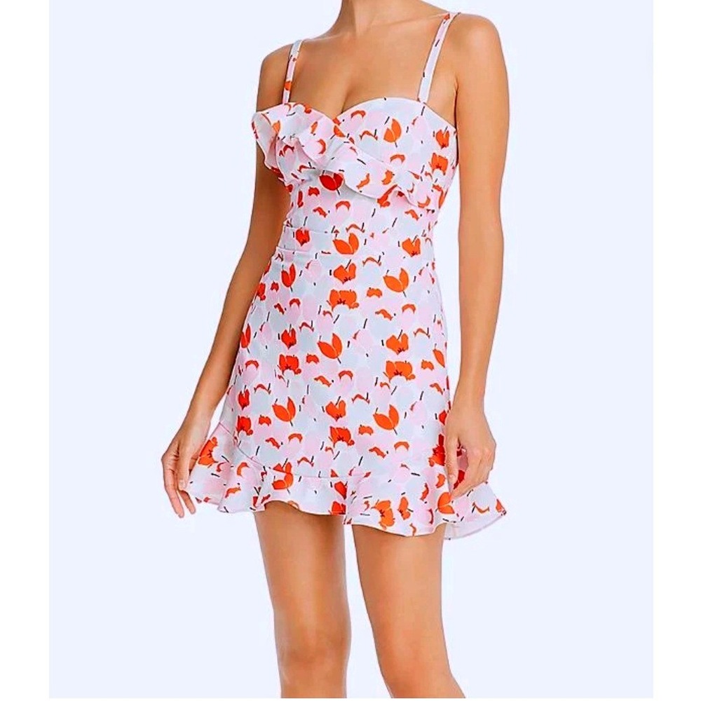 Black Halo Zalda Tulip Floral Ruffle Mini Dress Womens 8 Flounce Feminine